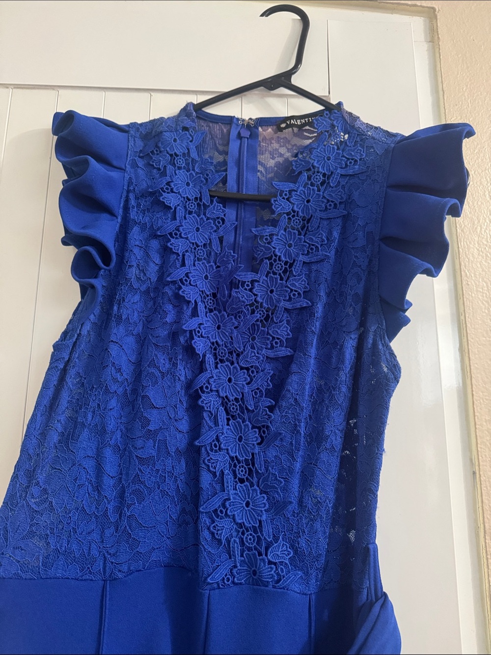 Valentino Cobalt Blue Lace Ruffle-Sleeve Rumper